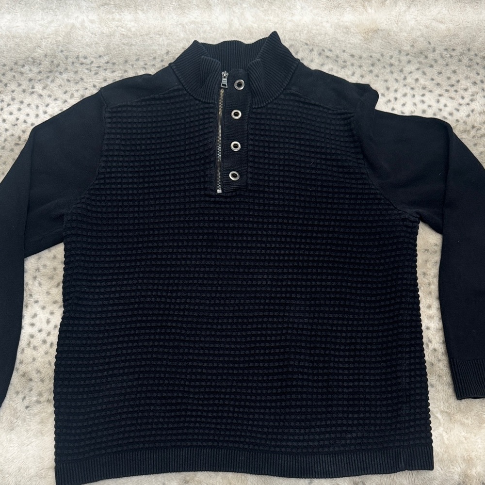 INC International Concepts Black Textured Crewneck Sweater